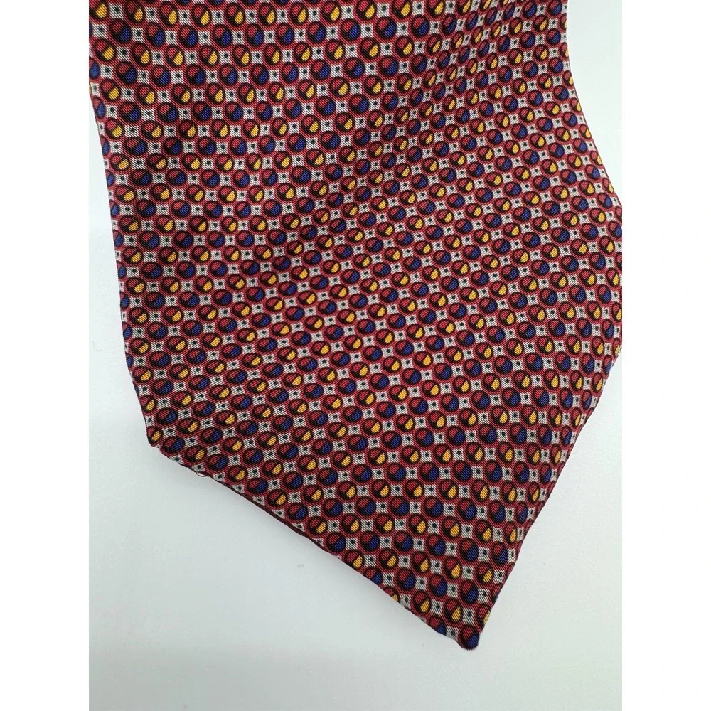 Mario Valentino Silk Tie Red Geometric Pattern Made in Italy Luxury Designer Tie